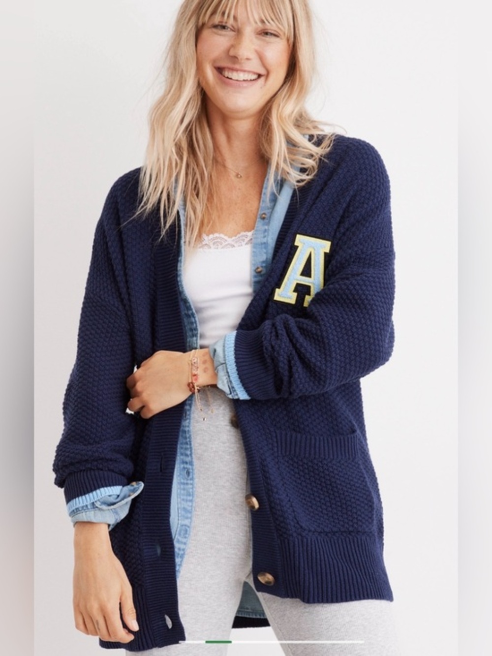 Varsity Style Overized American Eagle Letter "A" Navy Blue Cardigan NWOT Size M